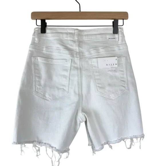 NWT Risen White High Rise Distressed Mid Thigh Jean Shorts - Picture 7 of 7